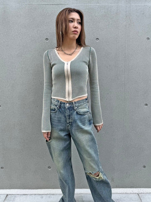 2カラー両ZIPニットカーディガン
